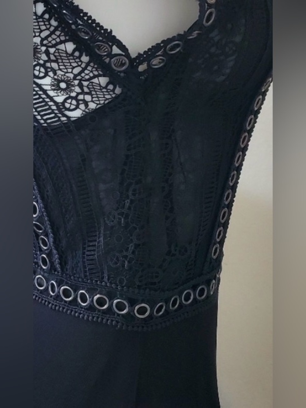 AllSaints Alicia Lace & Metal Midi Dress handkerchief hem 4 small All Saints - Picture 4 of 16